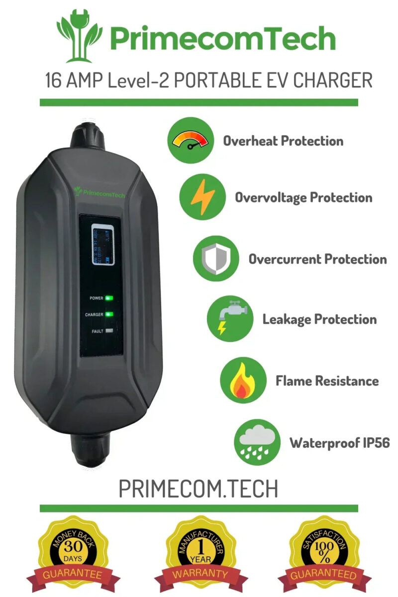 Primecom 24 Amp Level 2 EV Charger Amperage Adjustable: 10A - 16A - 24A Only In ElectoGb